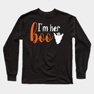 I'm Her Boo | Orange and White Text Couples Halloween Long Sleeve T-Shirt